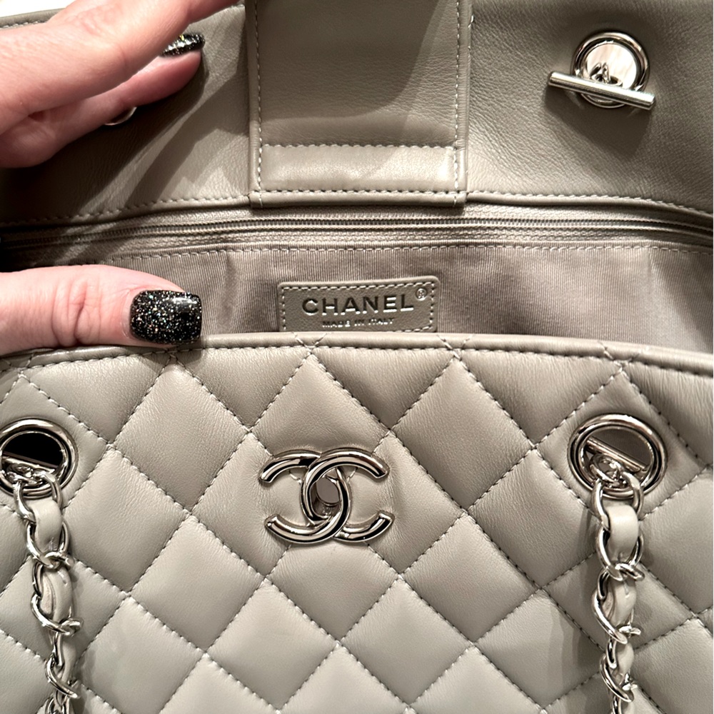 Chanel Gray Quilted Lambskin Tote AUTHENTIC